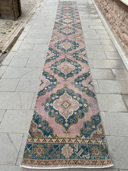 Wool Extra Long Turkish Runner Rug, Very Long Oushak Runner 2.6 x 23 ft Rug, Vintage Runner Rug, XL Oriental Runner Rug Staircase Runner rug