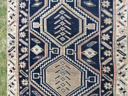 Persian runner rug, navy runner rug, blue vintage runner 3'2x9'8 handmade runner, hallway runner, kitchen rug