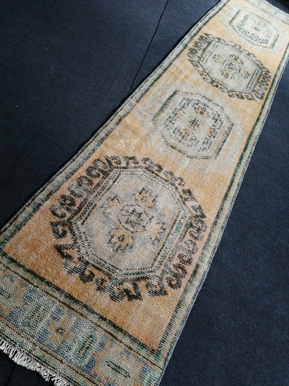11.8 x 2.7 Muted Oushak Runner Rug Turkish Runner Rug Vintage Runner Rug Hallway Runner Rug Kitchen Runner Rug Wool Runner Rug