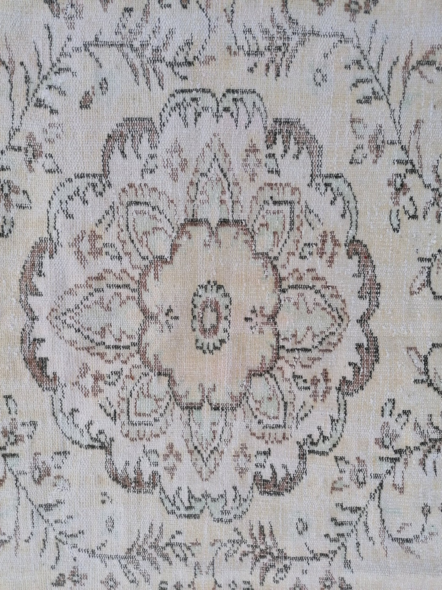 Large oushak rug, muted distressed vintage rug, faded turkish rug, neutral hand made wool rug 6x9'4 kitchen rug, bohemian rug