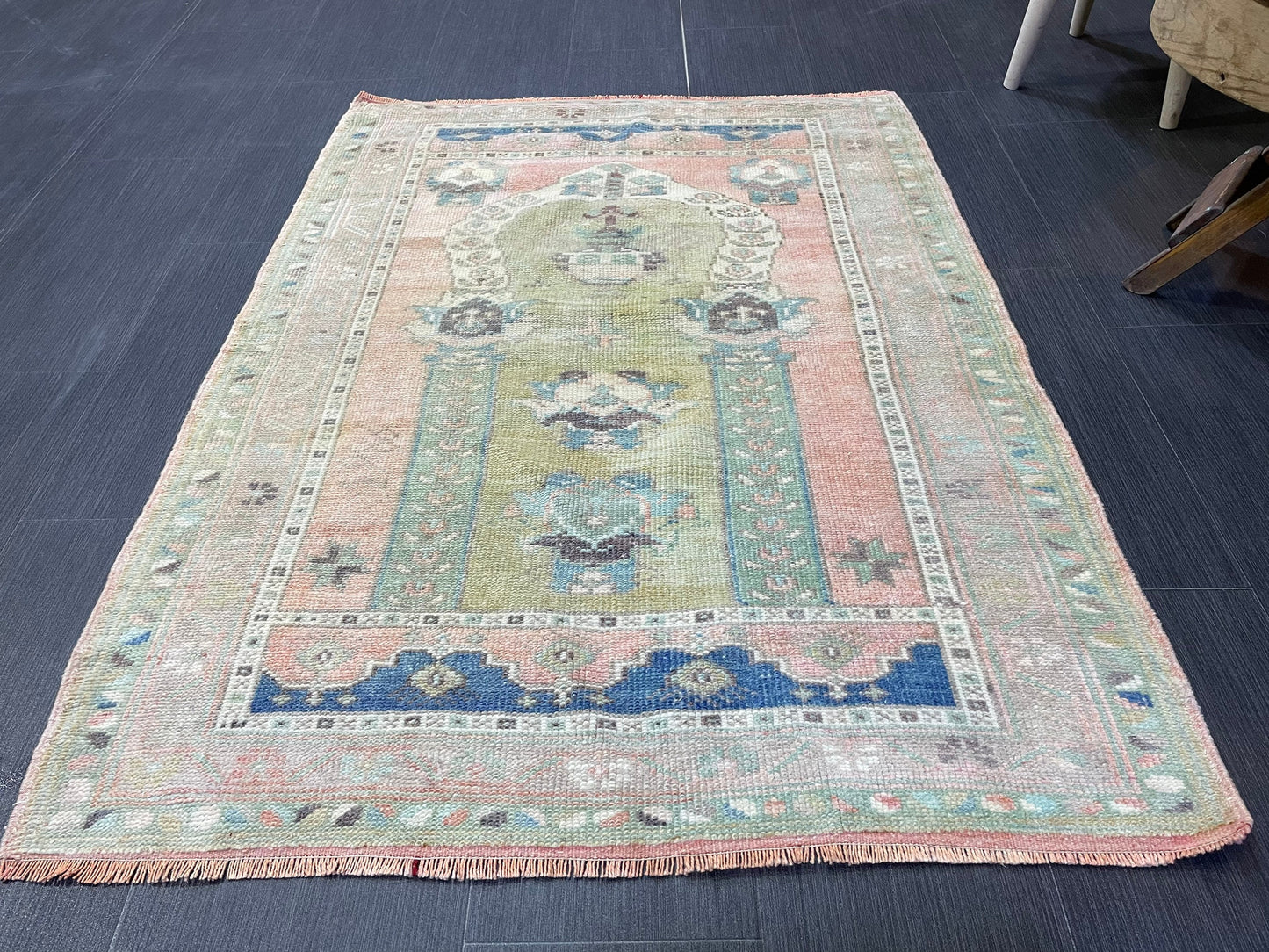Vintage RUG, TURKISH Oushak Rug Hand Knotted 3 x 4.2 Rug, Oriental Rug, Vintage Persian Rug, Handmade Rug, Antique Rug, Woven Rug