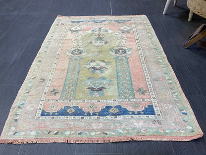 Vintage RUG, TURKISH Oushak Rug Hand Knotted 3 x 4.2 Rug, Oriental Rug, Vintage Persian Rug, Handmade Rug, Antique Rug, Woven Rug