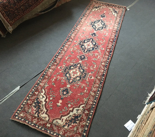 3x7 feet long vintage destroyed turkish rug, handmade wool dark blue long runner, corridor floor runner, entryway area runner,kitchen runner