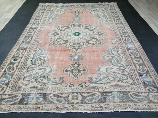 6.7 x 9.7 Large OUSHAK RUG TURKISH Oushak Rug Vintage Oushak Runner Rug Vintage Runner Rug Muted Wool Oushak Rug Hand Made Rugs Art Rug