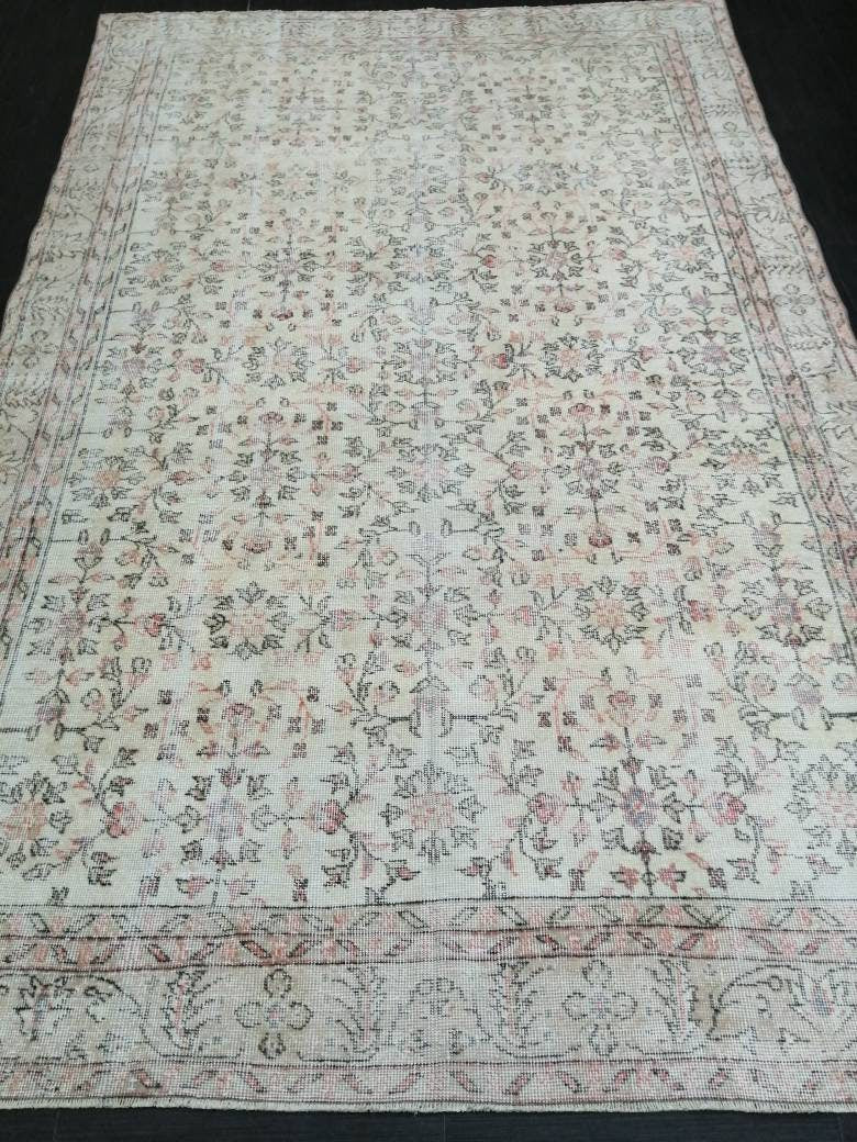Vintage Turkish Rug 6.2 x 9.7 Muted Vintage Persian Rug Muted Vintage Rug Wool Muted Oushak Rug Hand Made Rugs Vintage Turkish Rug