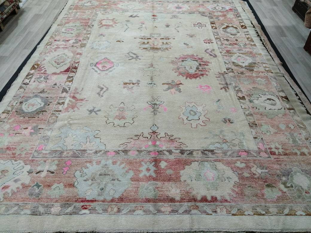 Vintage OUSHAK RUG 12 x 9 TURKISH Oushak Rug Modern Oushak Rug Vintage Rug Wool Oushak Rug Hand Made Rugs Vintage Turkish Rug
