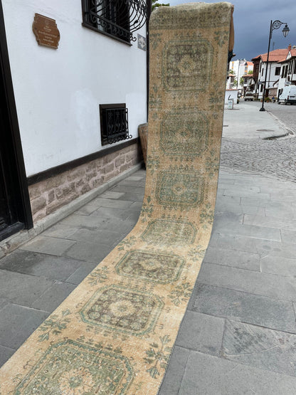 Muted Extra Long Turkish Runner Vintage 2.6 x 21.2 Stairs Runner Rug Vintage Runner XL Oriental Runner Staircase Handmade Runner