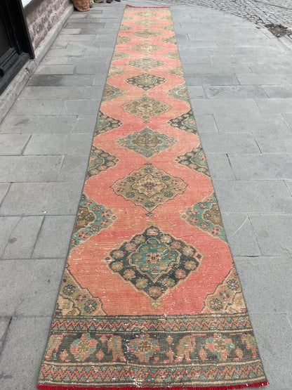 Extra Long Turkish Runner Very Long Oushak Runner Rug 2.8 x 20.2 Vintage Stair Runner Rug XL Oriental Runner Rug Staircase Red Runner