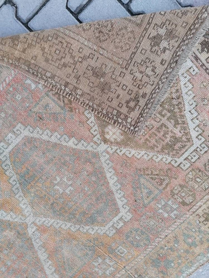 4'2x8'3 oushak wool runner rug, vintage turkish runner, hallway handmade runner, kitchen runner rug