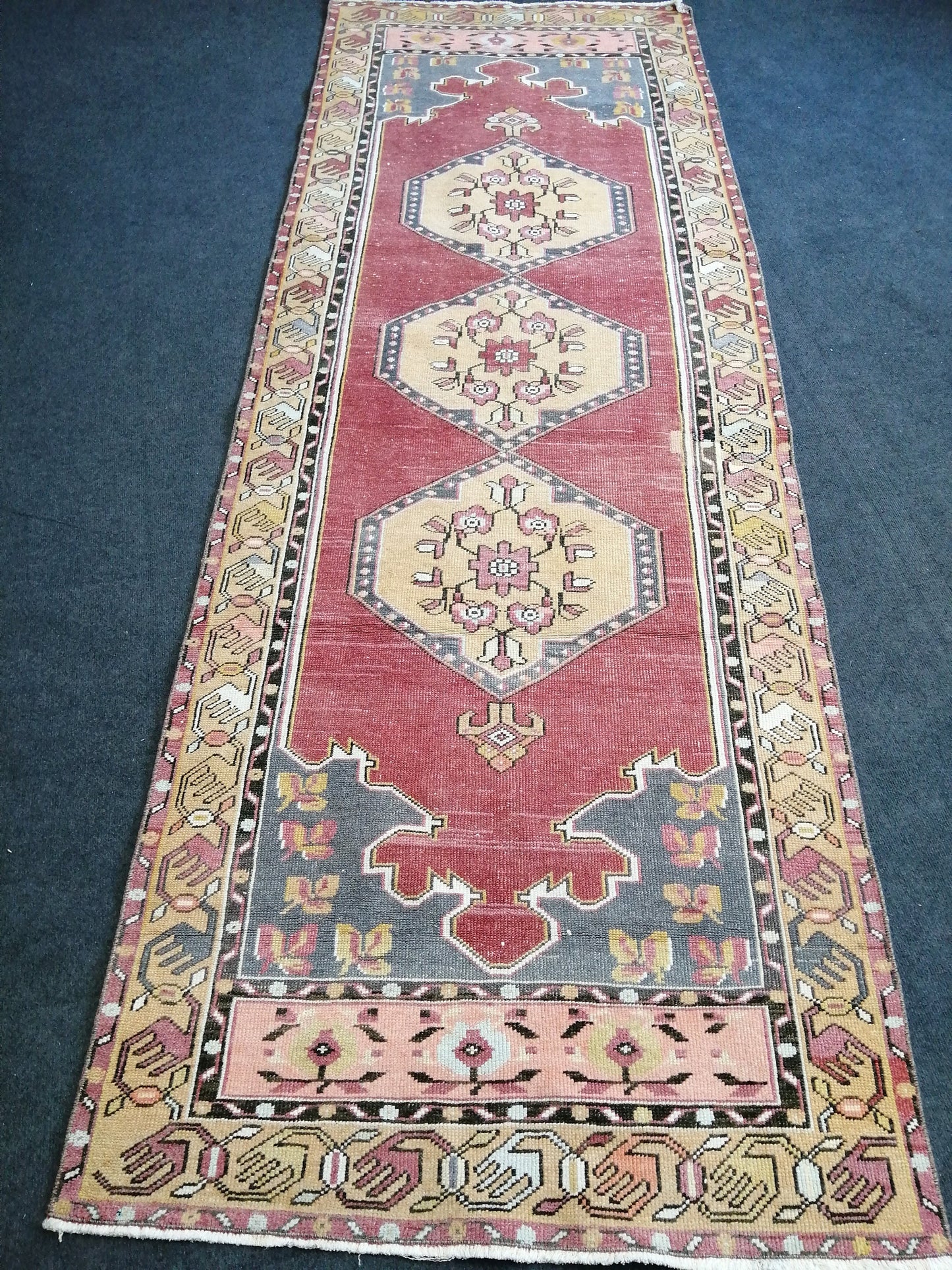 3.4 x 9.9 Vintage Oushak Runner Rug Turkish Runner Rug Vintage Runner Rug Hallway Runner Rug Kitchen Runner Rug Wool Runner Rug