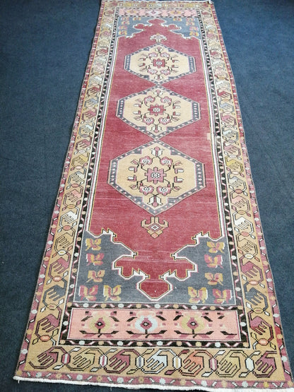 3.4 x 9.9 Vintage Oushak Runner Rug Turkish Runner Rug Vintage Runner Rug Hallway Runner Rug Kitchen Runner Rug Wool Runner Rug