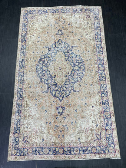 Persian RUG Vintage TURKISH 5 x 8.7 Rug Blue Vintage Rug Wool Oushak Rug Handmade Rug Hand Knotted Rug Natural Wool Rug