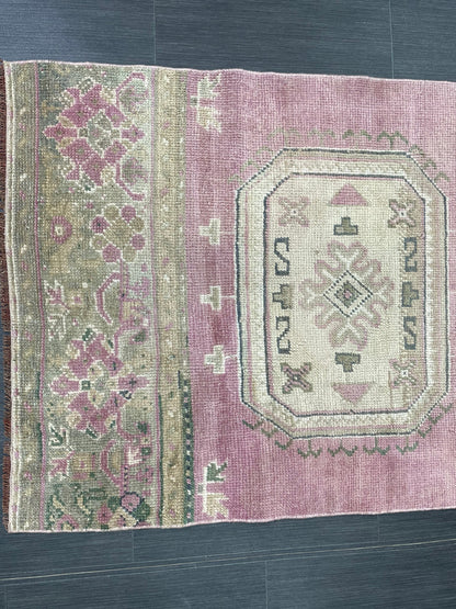 Short Oushak Runner Rug 3 x 7.5 Turkish Runner Rug Vintage Runner Rug Hallway Runner Rug Kitchen Runner Rug Wool Runner Rug Wool Oushak Rug