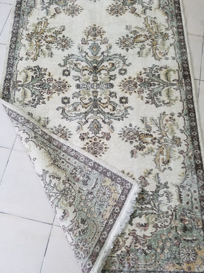 Turkish oushak rug, earth tone rug, pastel color rug, ethnic motif, minimalist rug traditional turkish design 7'x3'11" feet