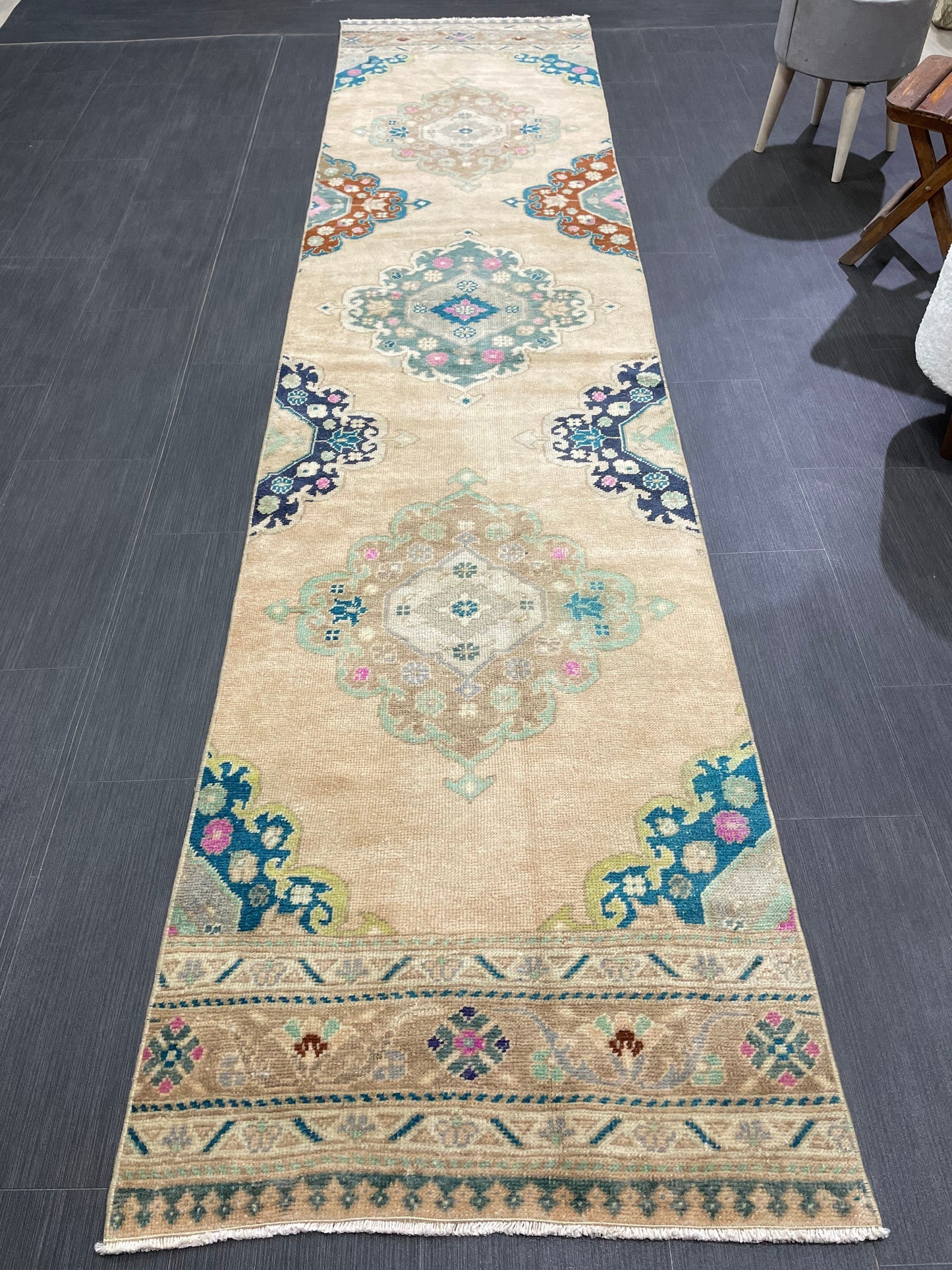 Handmade Runner RUG 2.5 x 11.5TURKISH Oushak Rug Vintage Runner Rug Vintage Runner Rug Wool Oushak Rug Antique Rug Hand Knotted Rug