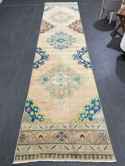 Handmade Runner RUG 2.5 x 11.5TURKISH Oushak Rug Vintage Runner Rug Vintage Runner Rug Wool Oushak Rug Antique Rug Hand Knotted Rug