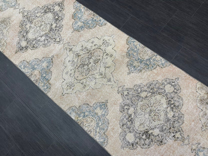 Muted Runner Rug 2.6 x 12.4 ft Turkish Runner Rug Vintage Runner Rug Hallway Runner Rug Faded Kitchen Runner Rug Wool Runner Rug Handmade