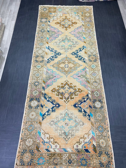 Vintage Hand Knotted Vintage 5 x 13.2 Runner Oushak Runner Rug Turkish Runner Rug Vintage Runner Rug Star Kitchen Runner Natural Wool Runner