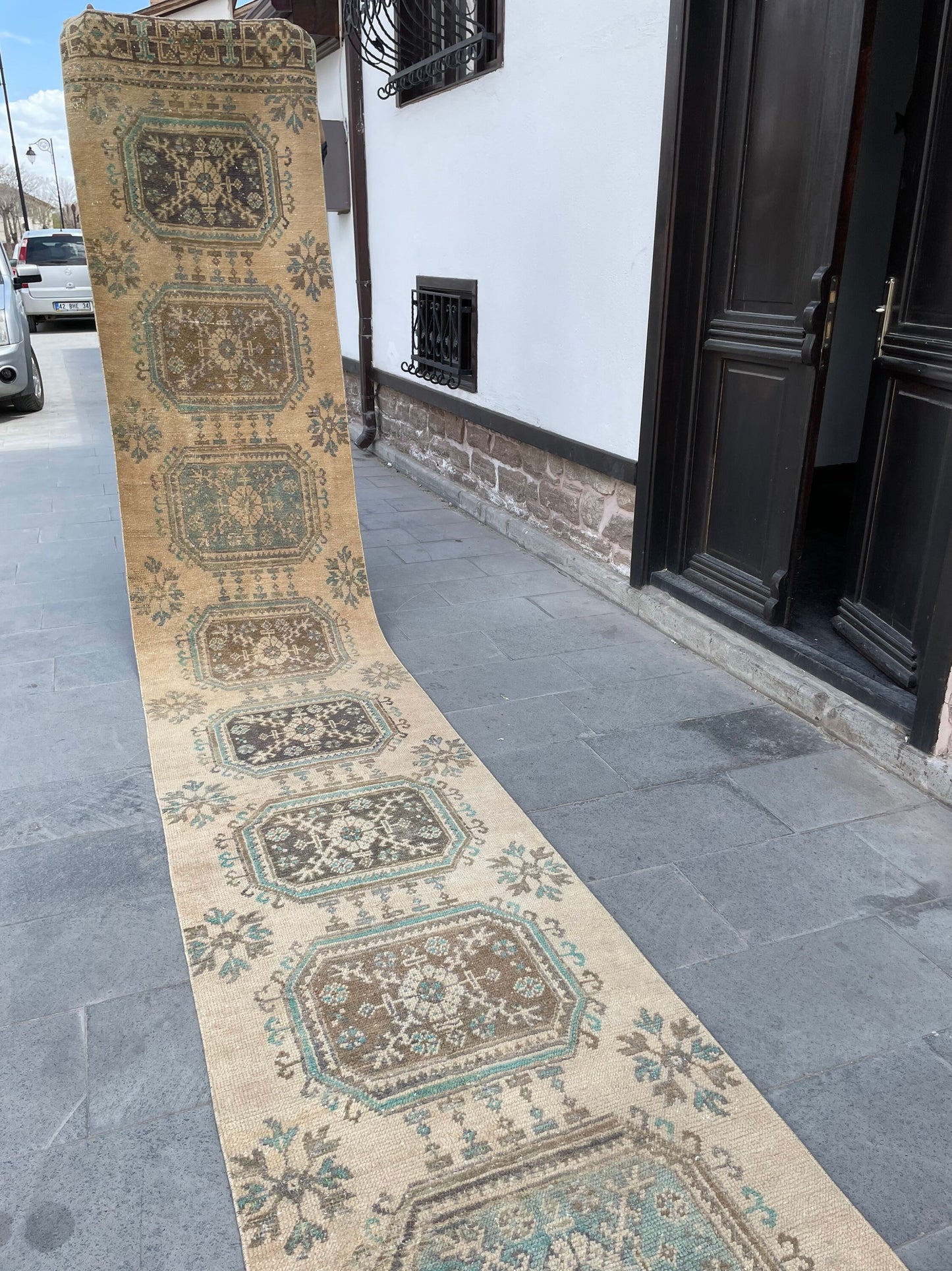 Muted Hand Knotted Extra Long Turkish Runner Very Long Stairs Runner Rug 2.8 x 20.7 Vintage Runner Rug XL Oriental Runner Staircase Runner
