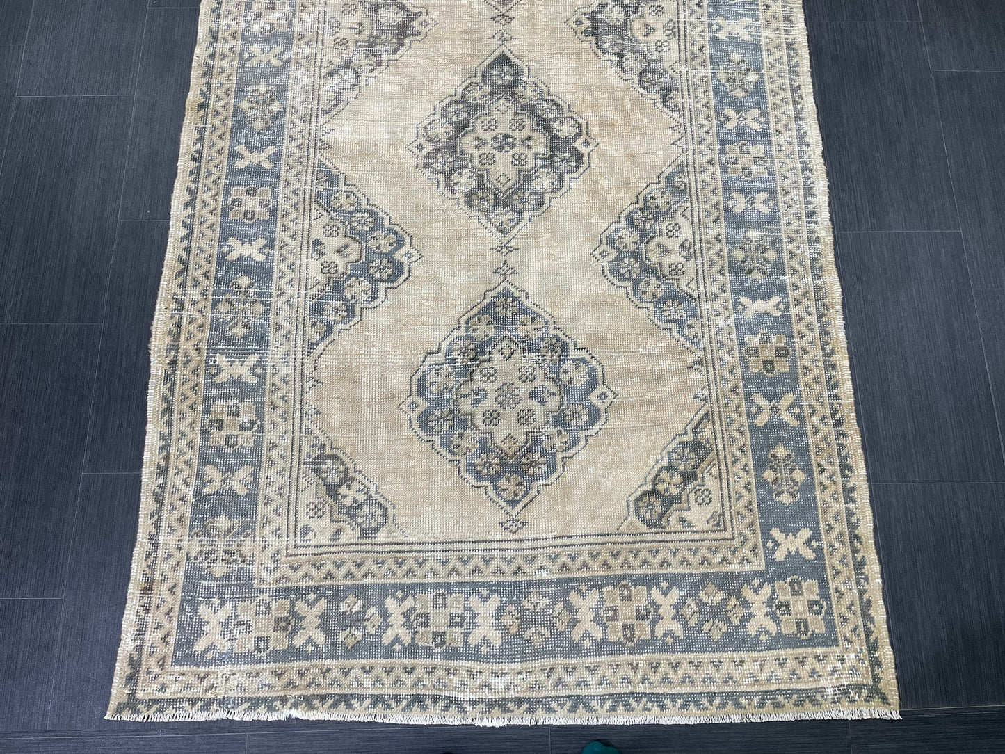 Vintage Hand Knotted Rug Vintage 4.2 x 11  Runner Muted Runner Rug Turkish Runner Rug Vintage Runner Rug Star Kitchen Runner Most See Rug