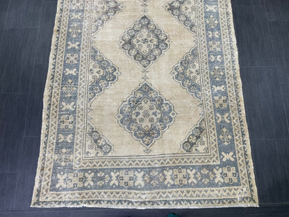 Vintage Hand Knotted Rug Vintage 4.2 x 11  Runner Muted Runner Rug Turkish Runner Rug Vintage Runner Rug Star Kitchen Runner Most See Rug