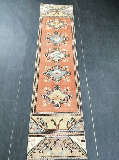 8.8 x 2  Vintage Runner Rug Hallway Runner Rug Kitchen Runner Rug Wool Runner Rug Wool Oushak Runner