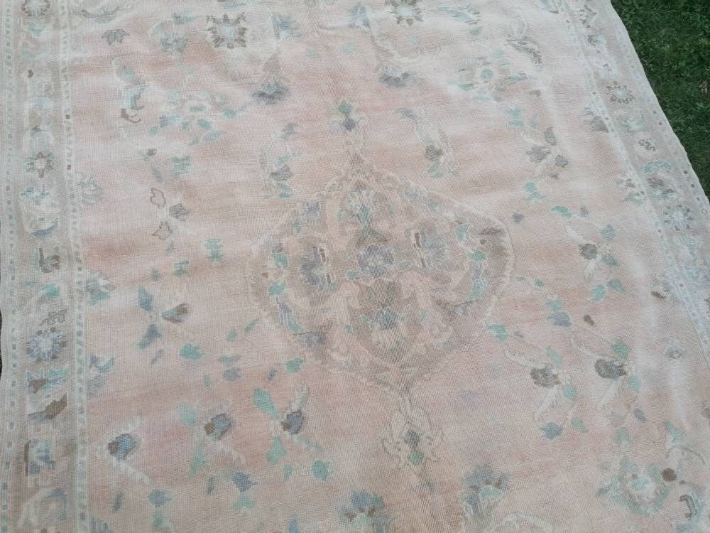 Faded turkish oushak rug 6'7x9'6 large vintage oushak rug, unique hand made rug, bohemian rug