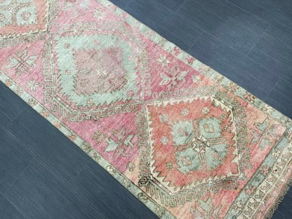 Vintage Runner Rug 2.6 x 11 Muted Turkish Runner Rug Muted Oushak Runner Rug Hallway Runner Kitchen Runner Rug Wool Runner Star Rug