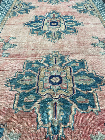 Turkish Oushak Runner 4.2 x 10 Rug Turkish Runner Rug Vintage Runner Rug Hallway Runner Rug Kitchen Runner Rug Wool Runner Navy Green