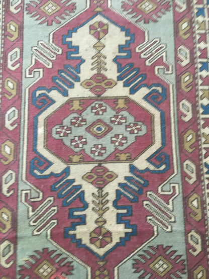 4x6 feet claret red muted vintage kitchen area rug, handmade blue turkish living room carpet, wool bedroom floor wide rug, bathroom area rug