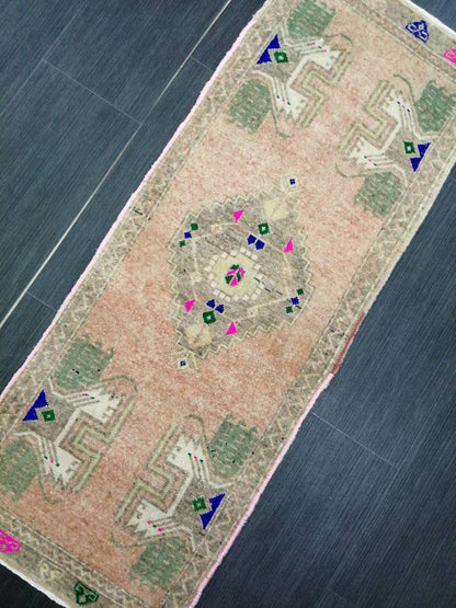 Turkish Rug Mini Rug Bathrooms Rug Vanity Rug Powder Room Rug Oushak Rug Persian Handmade Rug Oriental Vintage Rug