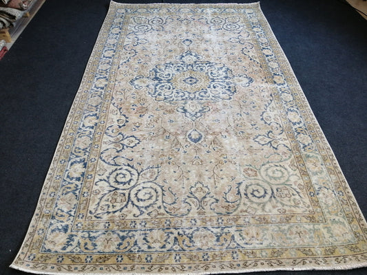 5.3 x 9 Vintage Rugs  TURKISH HAND MADE Rug Muted Vintage Turkish Rugs  Blue Persian Rug Turkish Oushak Rug, Vintage Oriental Rug, Wool Rug