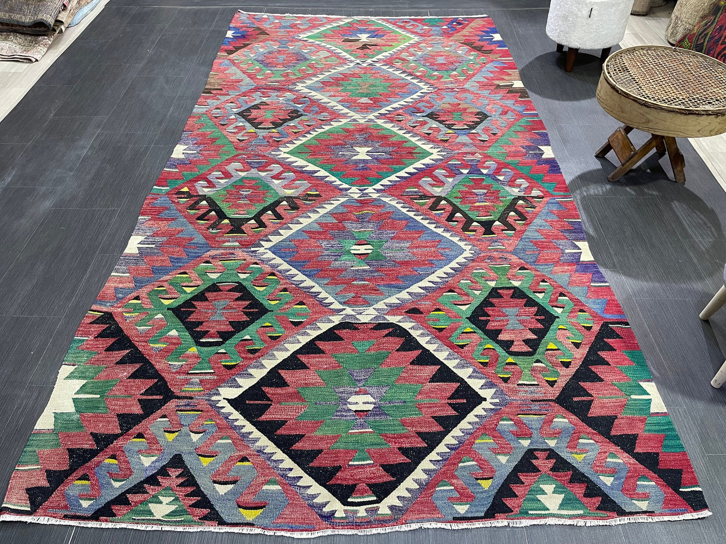 Vintage Handmade 5 x 9.4 Rug, Flatwoven Oushak Rug, Rustic Rug, Flat Weave Rug, Turkish KILIM Rug, Farmhouse Rug, Vintage Wool rug