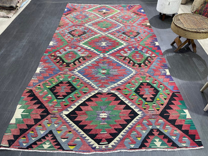 Vintage Handmade 5 x 9.4 Rug, Flatwoven Oushak Rug, Rustic Rug, Flat Weave Rug, Turkish KILIM Rug, Farmhouse Rug, Vintage Wool rug