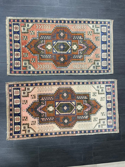 Coordinating Small Rug Turkish Rug Mini Twin Small Area Rug 1.7 x 3.3 Turkish Pair of Persian Hand Made Rug Matching Oriental Vintage Rug