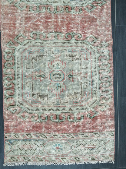2.4 x 10.9 Distressed Oushak Runner Rug Turkish Runner Rug Vintage Runner Rug Hallway Runner Rug Kitchen Runner Rug Wool Runner Rug Wool