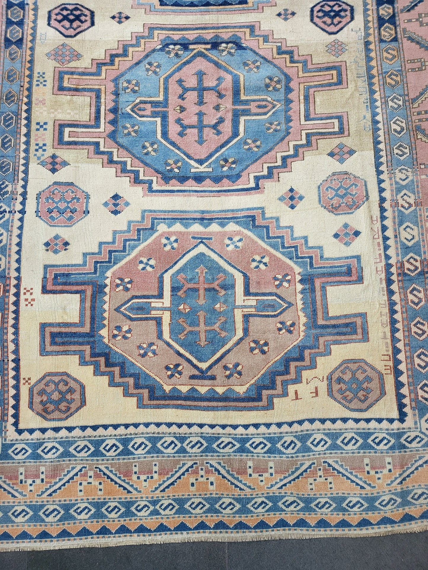 Antique RUG, Turkish Oushak 8.7 x 9.4 Rug, One Of A Kind Rug, Vintage Persian Rug, Blue Vintage Rug, Fine Wool Unique Rug, Rear Turkish Rug,