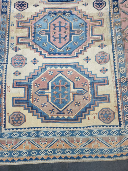 Antique RUG, Turkish Oushak 8.7 x 9.4 Rug, One Of A Kind Rug, Vintage Persian Rug, Blue Vintage Rug, Fine Wool Unique Rug, Rear Turkish Rug,