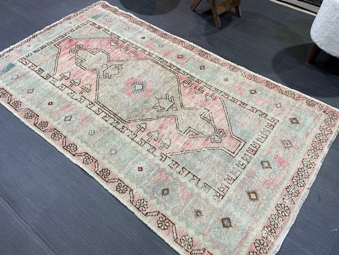 Handmade Rug, Hand Knotted 3x5.4 Rug, ShabbyChic Rug,Rustic Rug, OUSHAK Rug, Turkish Rug, Farmhouse Rug,Vintage Rug, Minimalist Rug