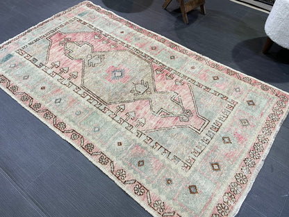 Handmade Rug, Hand Knotted 3x5.4 Rug, ShabbyChic Rug,Rustic Rug, OUSHAK Rug, Turkish Rug, Farmhouse Rug,Vintage Rug, Minimalist Rug