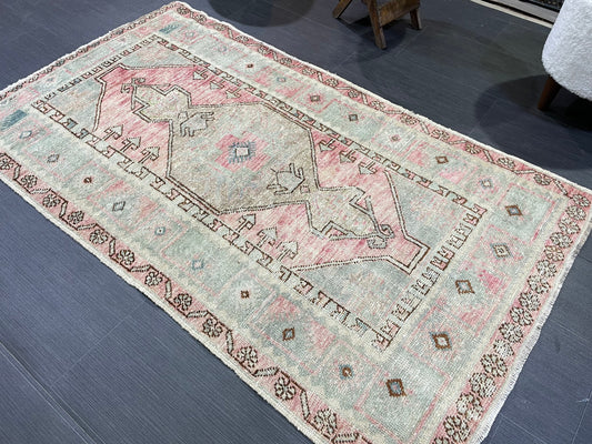 Handmade Rug, Hand Knotted 3x5.4 Rug, ShabbyChic Rug,Rustic Rug, OUSHAK Rug, Turkish Rug, Farmhouse Rug,Vintage Rug, Minimalist Rug