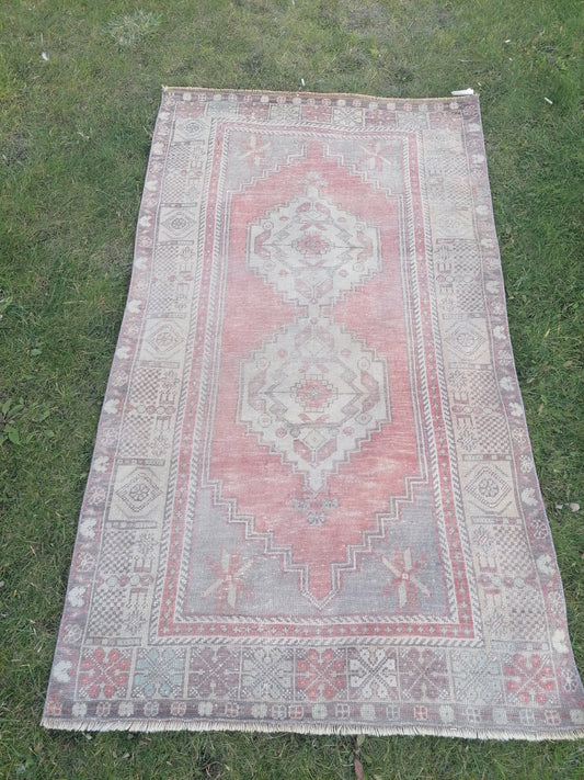 Muted vintage rug 4 x 6.3 oushak rug hand made rug, area wool rug,