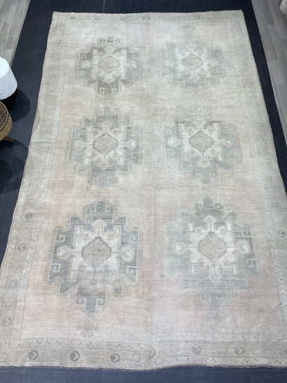 Vintage Rug, Wool TURKISH Rug, Muted Handmade 7.8 x 12.7 Rug, Hand Knotted Rug, Oushak Rug, Vintage Oriental Rug, Muted Persian Rug
