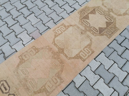 21'4x2'7 long handmade wool runner, neutral oushak runner rug,hallway vintage runner rug,