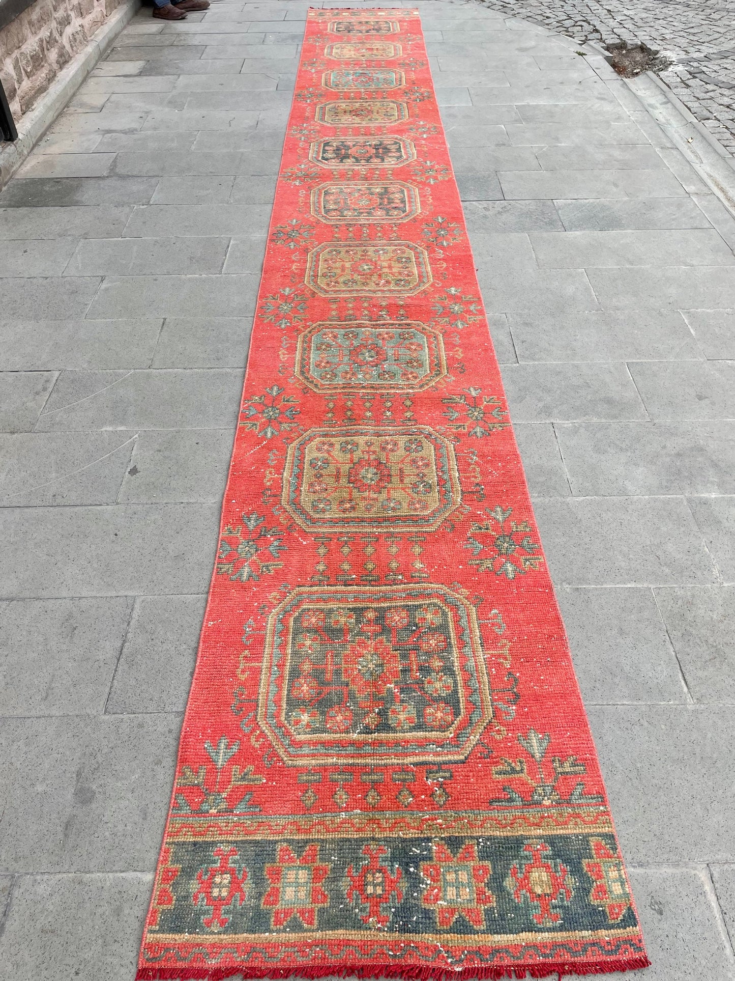 Extra Long Turkish Runner Very Long Oushak Runner Rug 2.6 x 20.5 Vintage Stair Runner Rug XL Oriental Runner Rug Staircase Red Runner