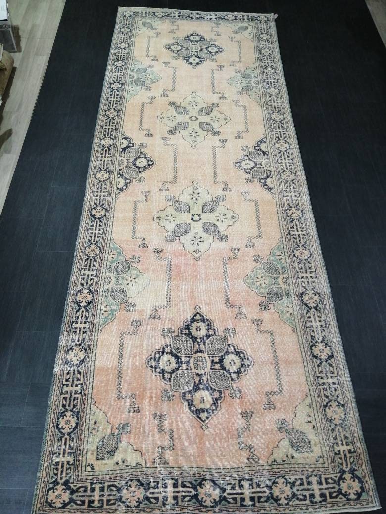 4.7 x 13 Oriental Runner Navy Oushak Runner Rug Turkish Runner Rug Vintage Runner Rug Hallway Runner Rug Kitchen Runner Rug Wool Runner
