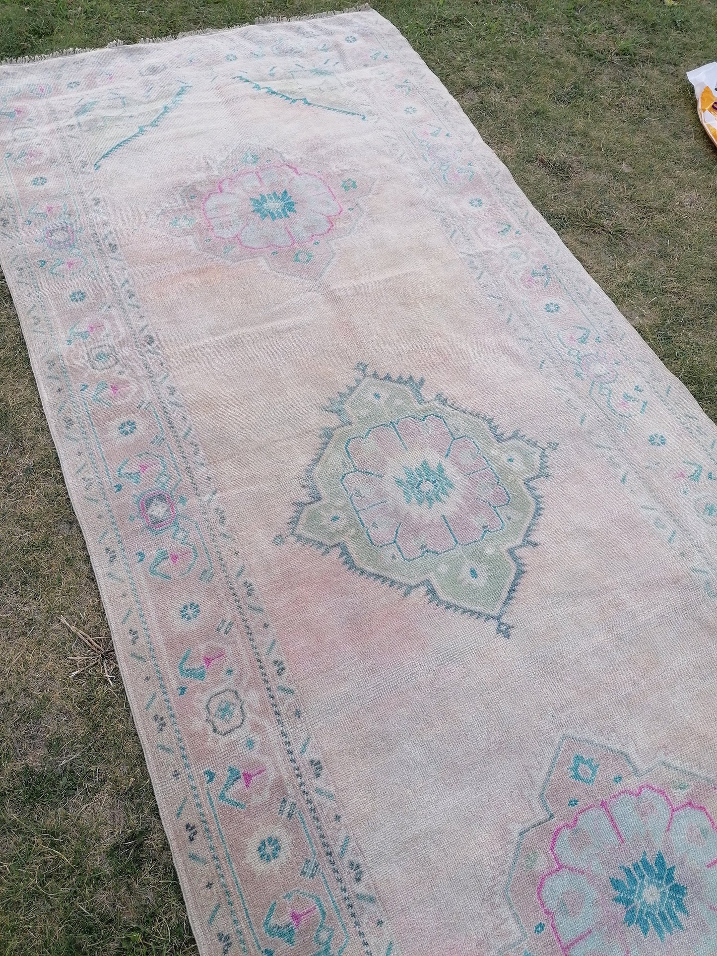 Oushak runner rug, turkish runner, vintage wool runner rug 4'10x11'6 hallway hand made rug, kitchen runner bohemian rug