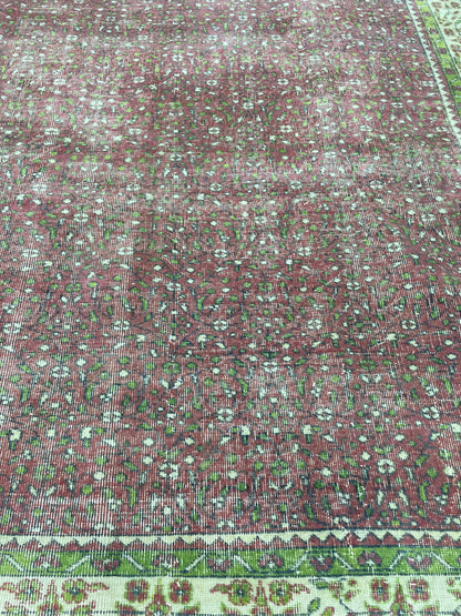 Floral Vintage OUSHAK RUG Antique TURKISH Rug Vintage Distressed Oriental Rug 6.7 x 10.3 Wool  Rug Hand Made Vintage Rug 7x10 Turkish Rug