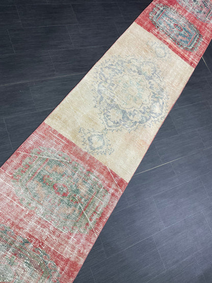 Staircase Runner Rug 2.6 x 22 ft Extra Long TURKISH Runner Rug Vintage Runner Rug Distressed Runner Rug Patchwork Runner Hand Knotted Runner