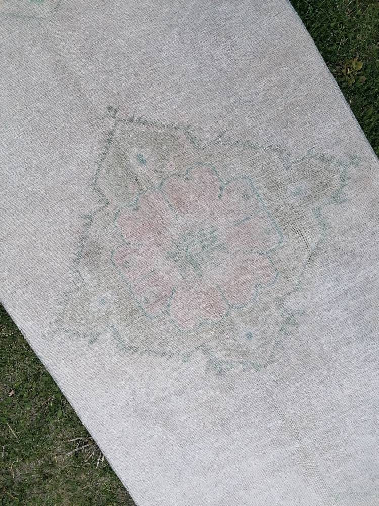 Faded runner wool rug 2'10x10'7 muted runner handmade rug, hallway runner rug, kitchen runner, bohemian runner, vintage runner rug,